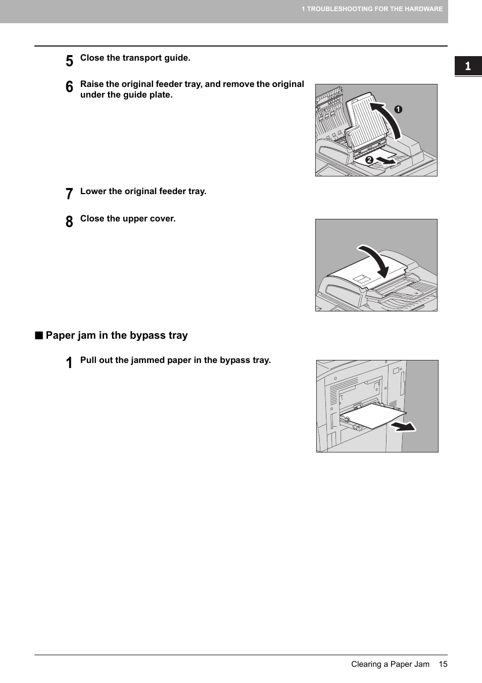 Paper jam in the bypass tray, P.15 | Toshiba E-STUDIO 755 User Manual | Page 17 / 104