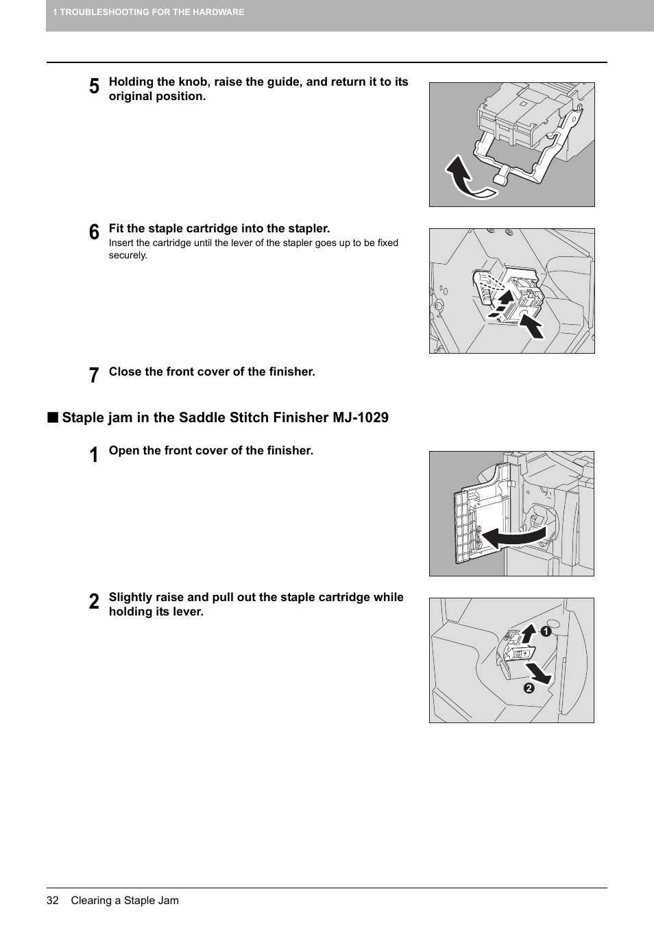 Staple jam in the saddle stitch finisher mj-1029 | Toshiba E-STUDIO 755 User Manual | Page 34 / 104