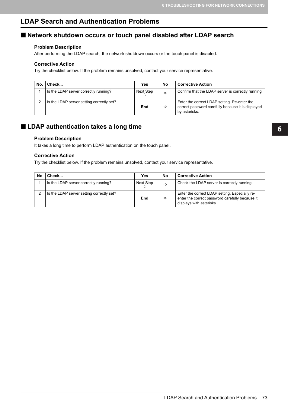 Ldap search and authentication problems, Ldap authentication takes a long time | Toshiba E-STUDIO 755 User Manual | Page 75 / 104