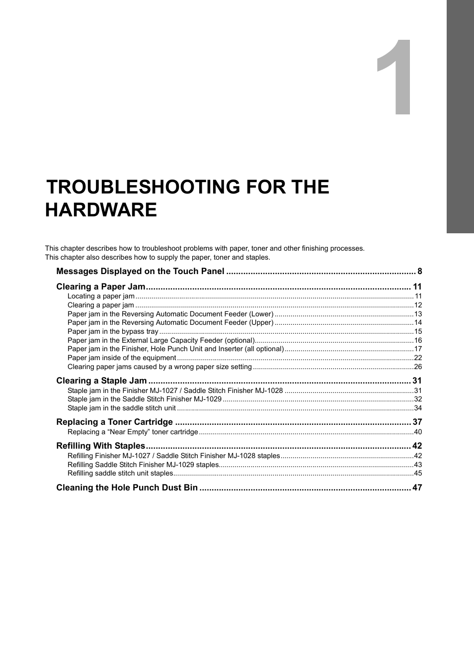 Troubleshooting for the hardware, Chapter 1 | Toshiba E-STUDIO 755 User Manual | Page 9 / 104