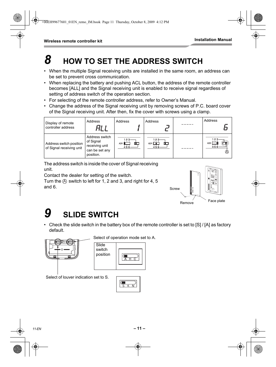 How to set the address switch, Slide switch | Toshiba TCB-AX21UL User Manual | Page 12 / 16