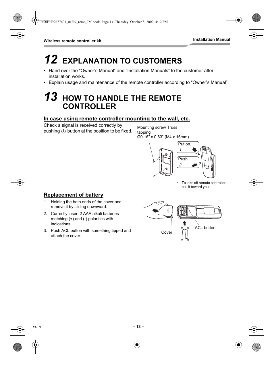 Explanation to customers, How to handle the remote controller | Toshiba TCB-AX21UL User Manual | Page 14 / 16