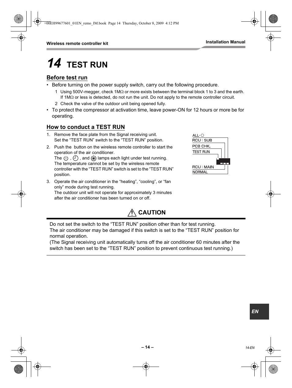 Test run | Toshiba TCB-AX21UL User Manual | Page 15 / 16