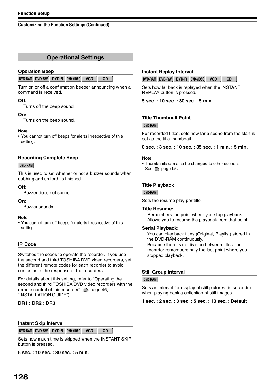 Operational settings | Toshiba D-R1SU User Manual | Page 128 / 144