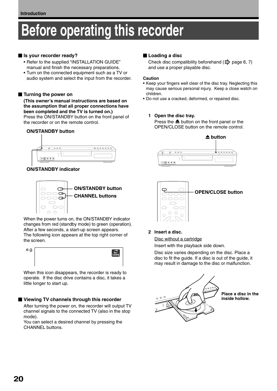 Before operating this recorder | Toshiba D-R1SU User Manual | Page 20 / 144