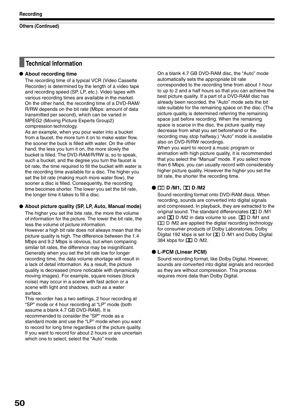 Technical information | Toshiba D-R1SU User Manual | Page 50 / 144