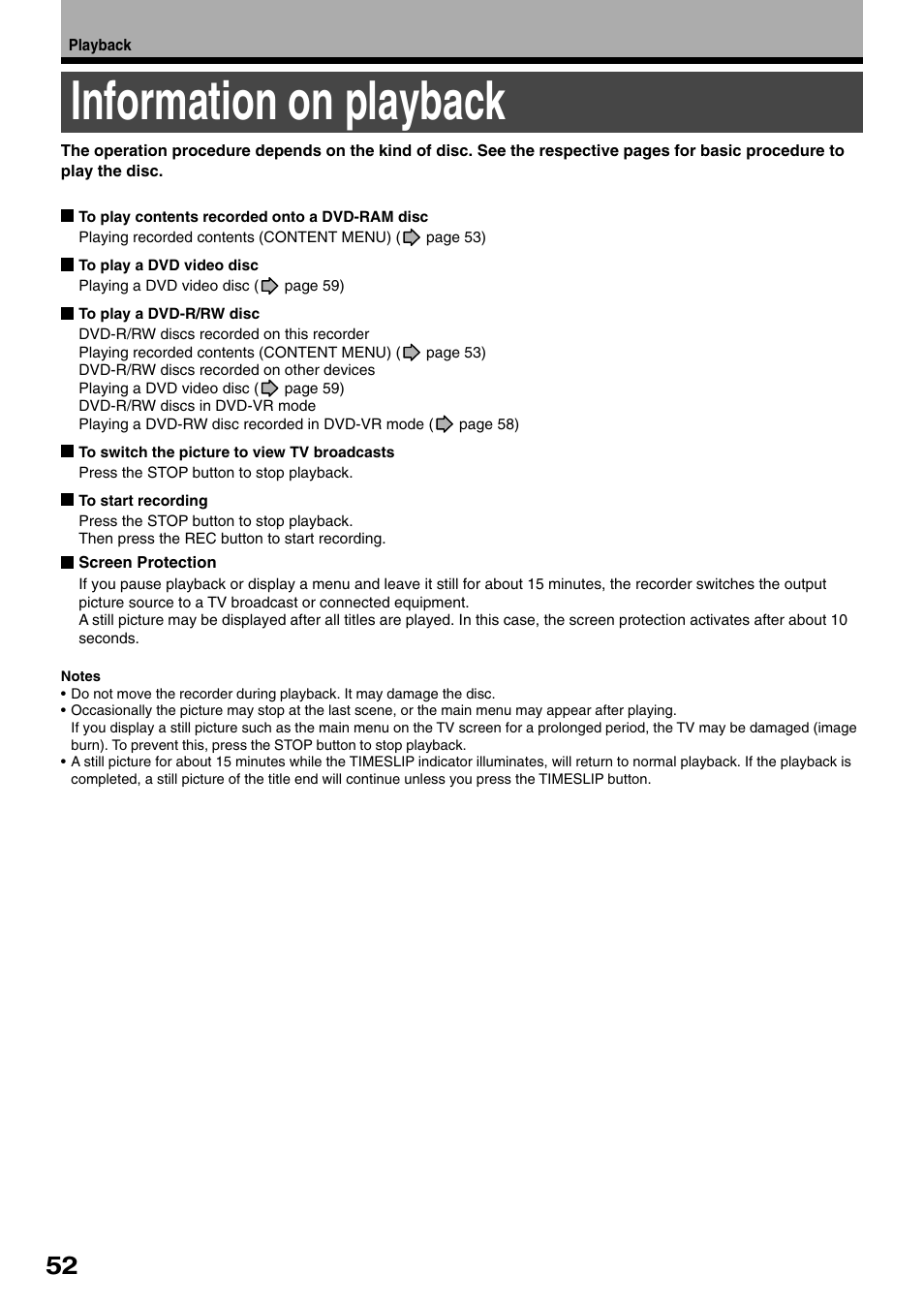 Information on playback | Toshiba D-R1SU User Manual | Page 52 / 144