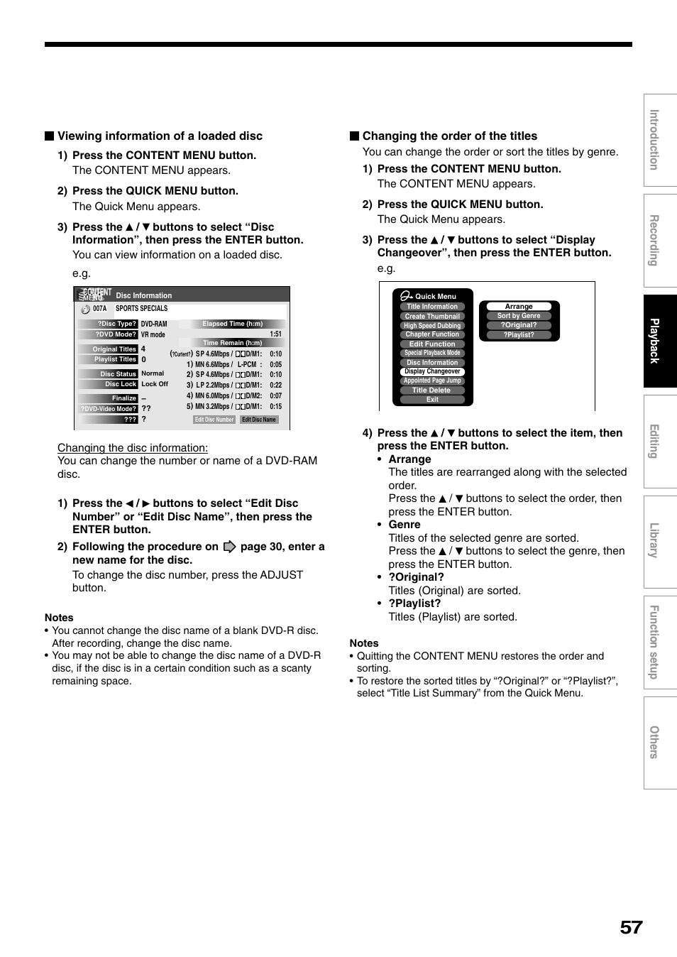 Changing the order of the titles | Toshiba D-R1SU User Manual | Page 57 / 144