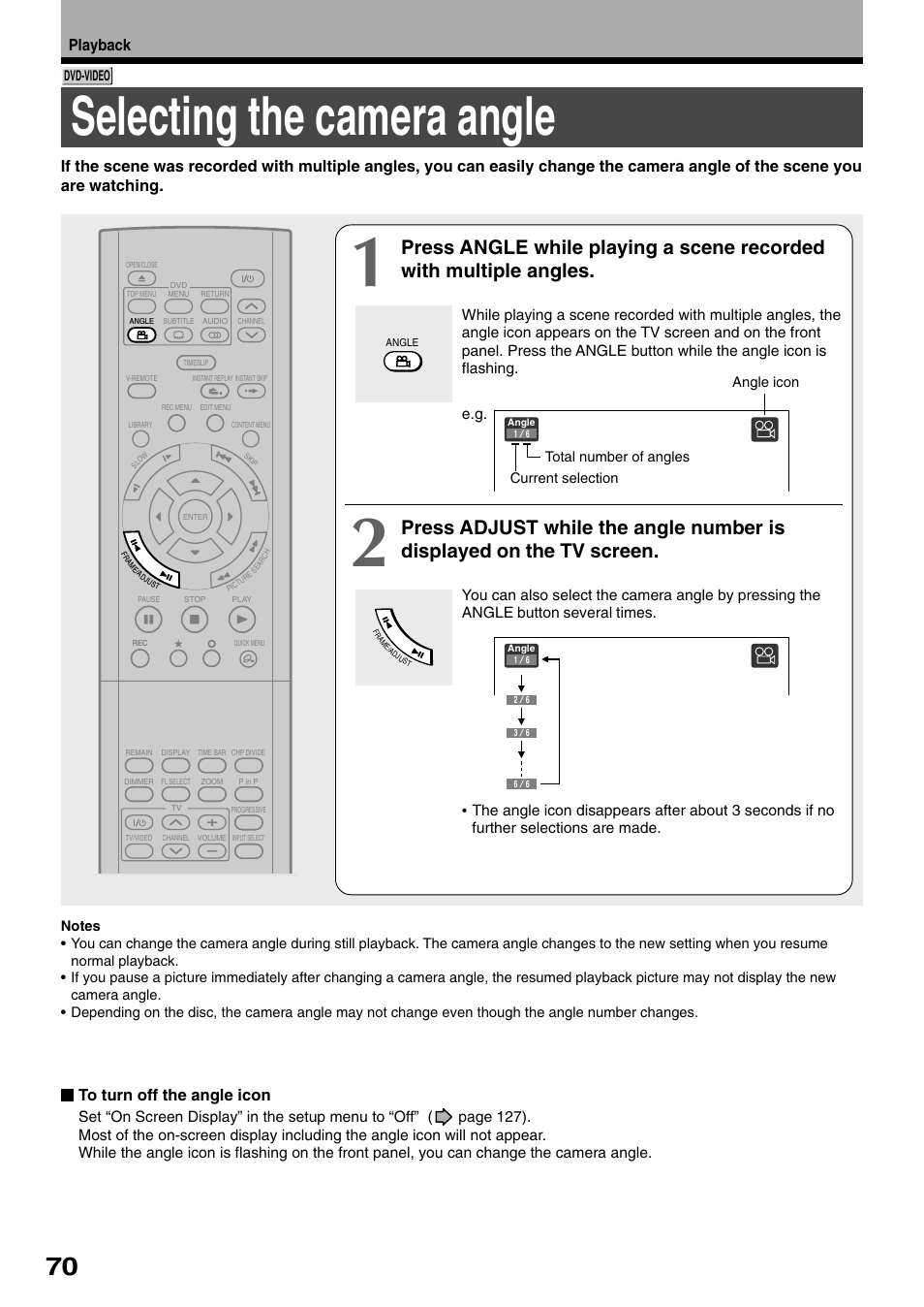 Selecting the camera angle, Playback | Toshiba D-R1SU User Manual | Page 70 / 144