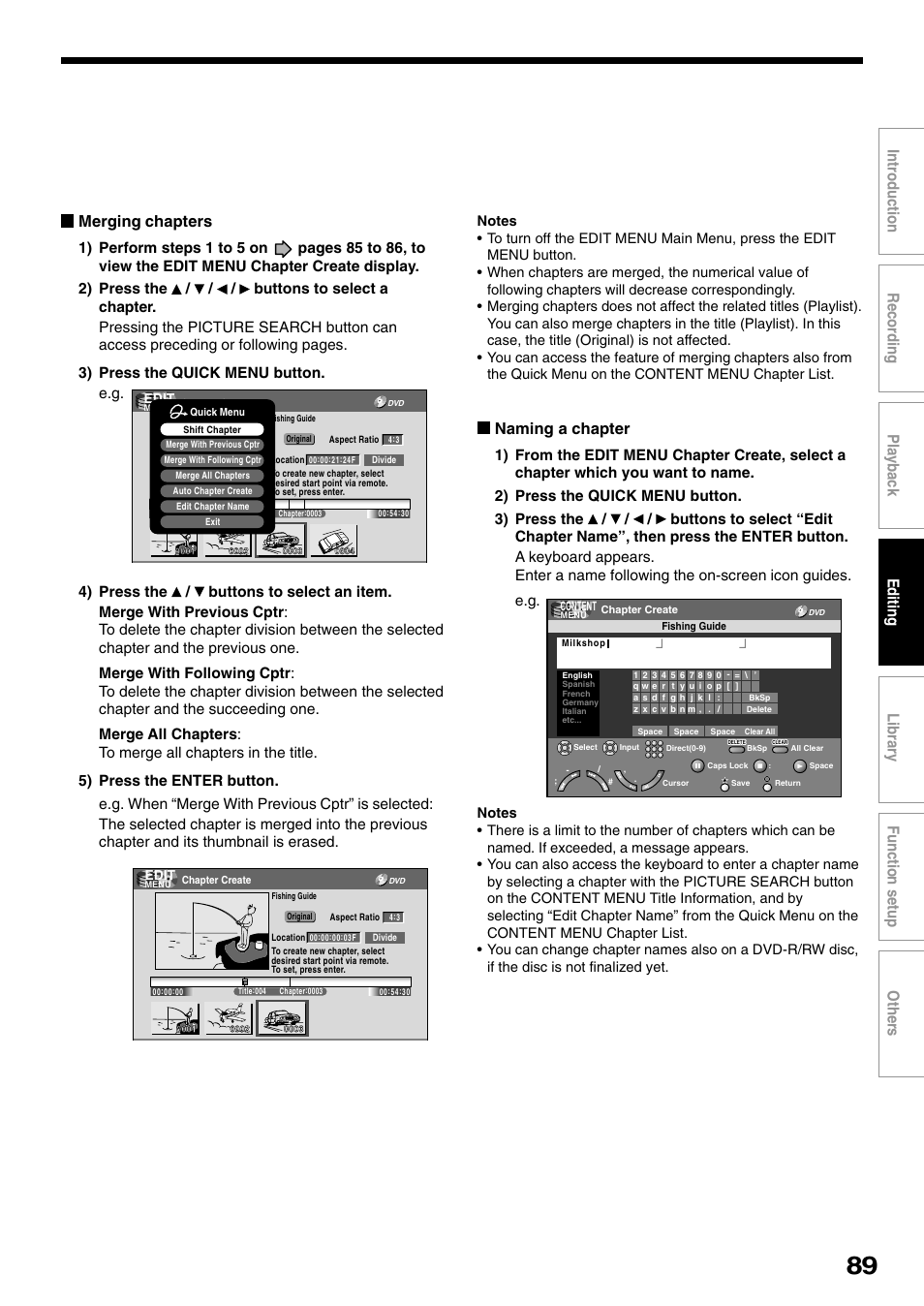 Naming a chapter | Toshiba D-R1SU User Manual | Page 89 / 144