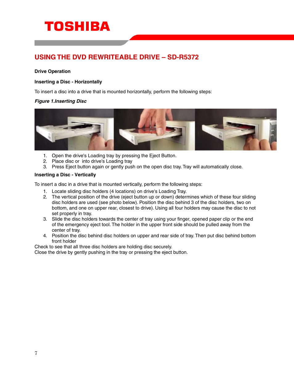 Using the dvd rewriteable drive – sd-r5372 | Toshiba REWRITEABLE DRIVE SD-R5372 User Manual | Page 9 / 18