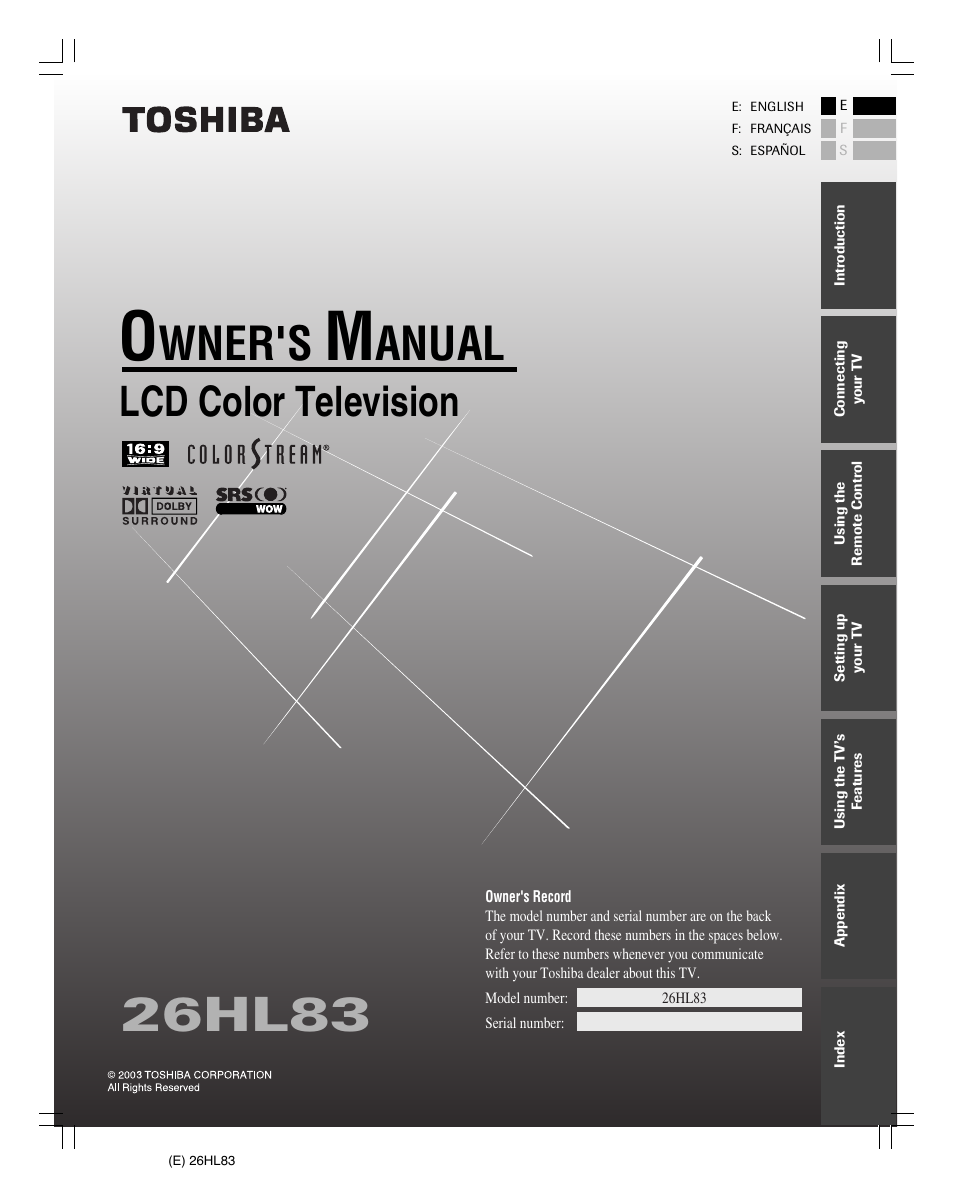 Toshiba 26HL83 User Manual | 66 pages