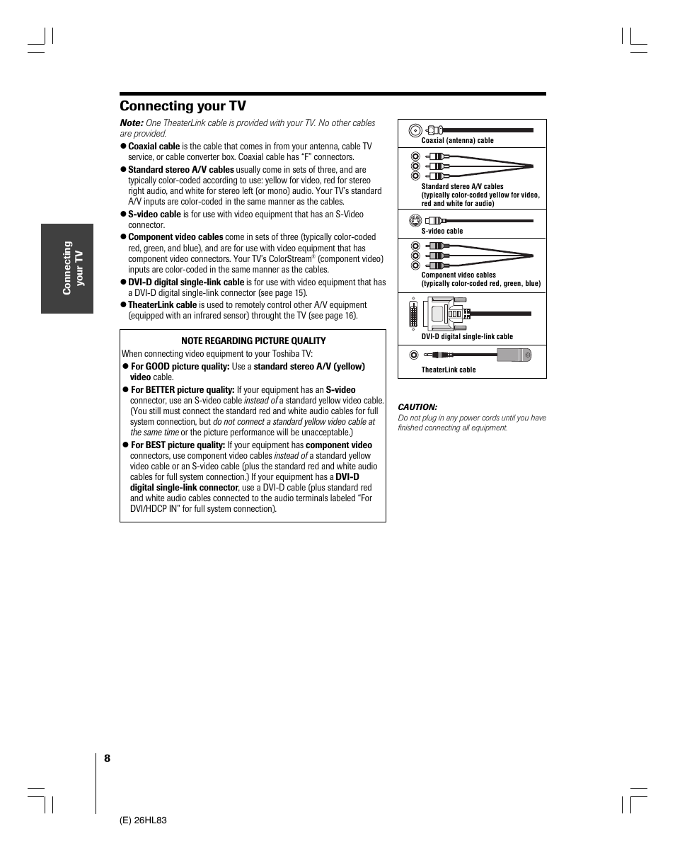 Connecting your tv | Toshiba 26HL83 User Manual | Page 8 / 66