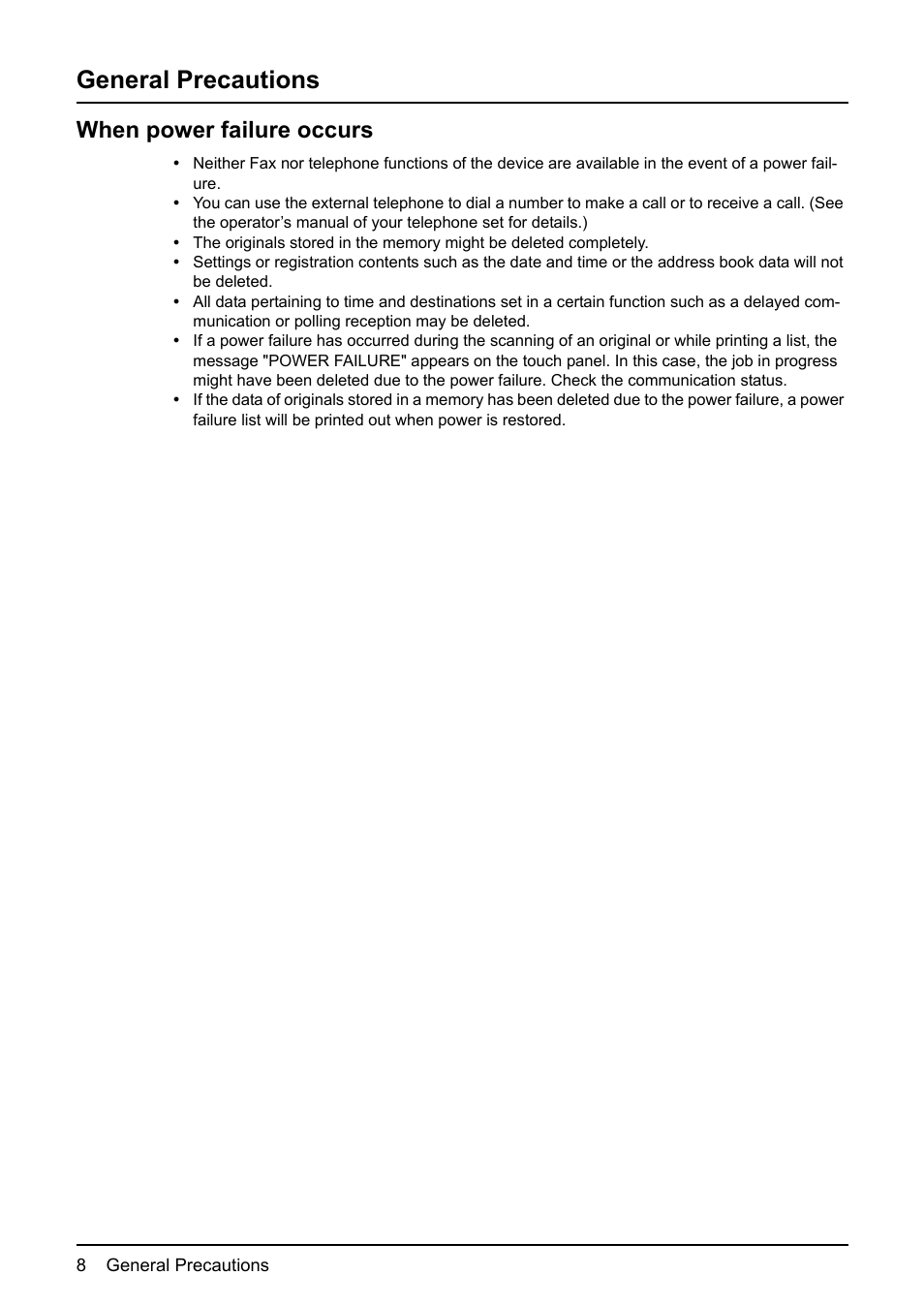 General precautions, When power failure occurs | Toshiba GD-1210 User Manual | Page 10 / 190