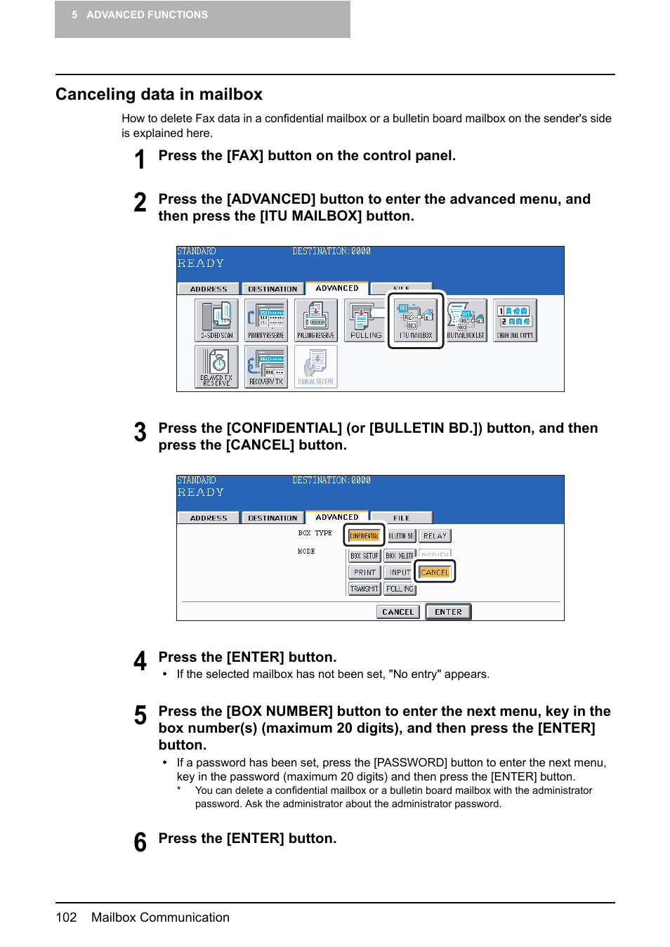 Canceling data in mailbox | Toshiba GD-1210 User Manual | Page 104 / 190
