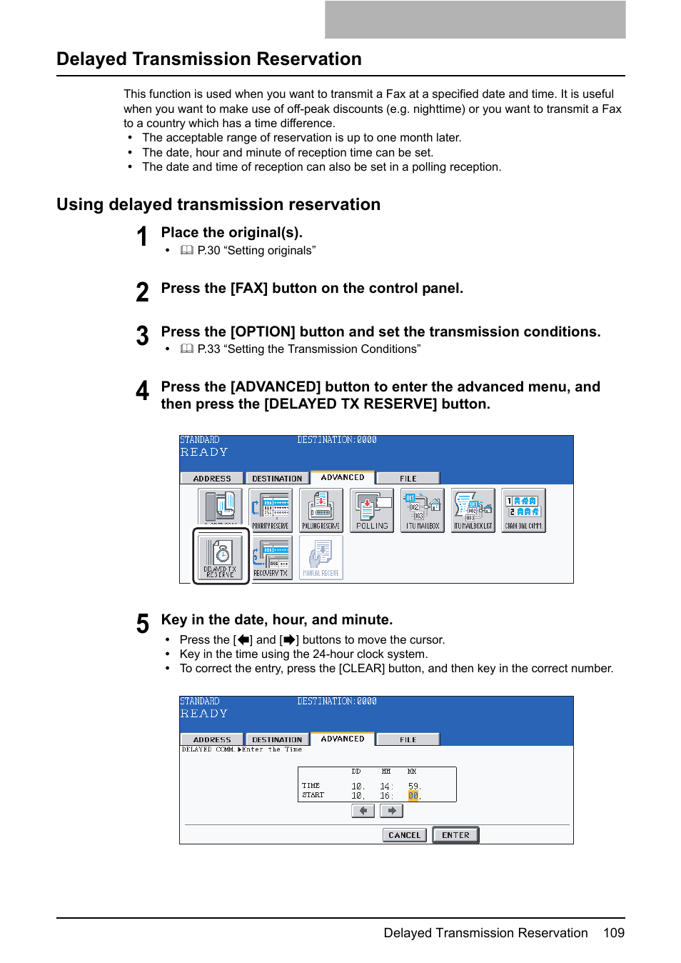 Delayed transmission reservation, Using delayed transmission reservation | Toshiba GD-1210 User Manual | Page 111 / 190