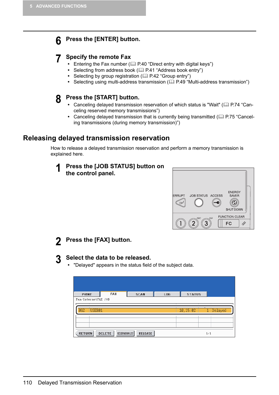 Releasing delayed transmission reservation | Toshiba GD-1210 User Manual | Page 112 / 190