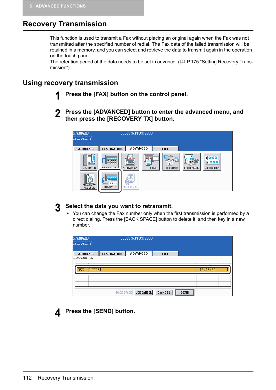 Recovery transmission, Using recovery transmission | Toshiba GD-1210 User Manual | Page 114 / 190
