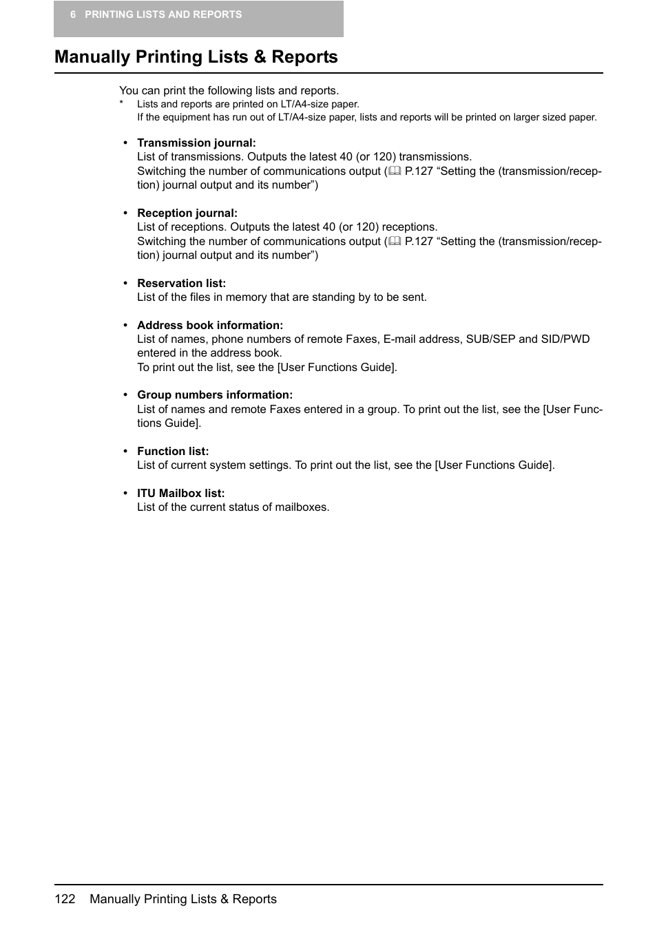 Manually printing lists & reports | Toshiba GD-1210 User Manual | Page 124 / 190