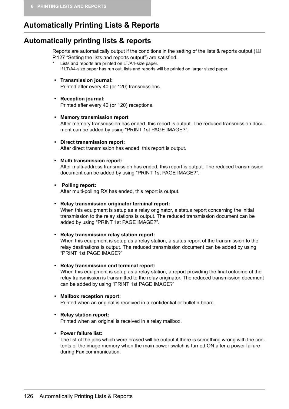 Automatically printing lists & reports | Toshiba GD-1210 User Manual | Page 128 / 190