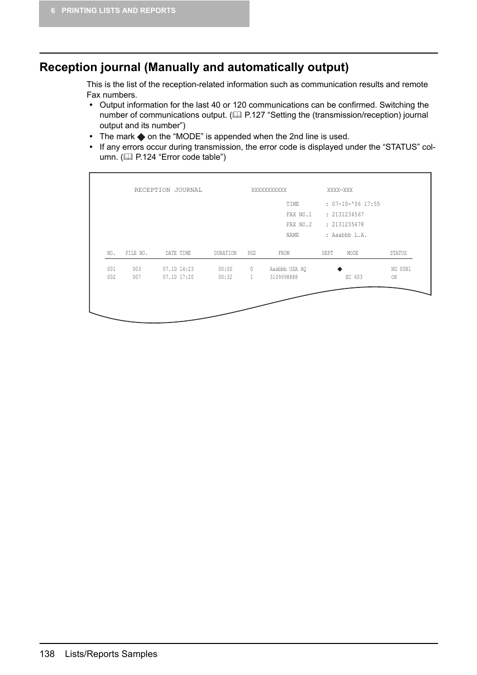 138 lists/reports samples | Toshiba GD-1210 User Manual | Page 140 / 190