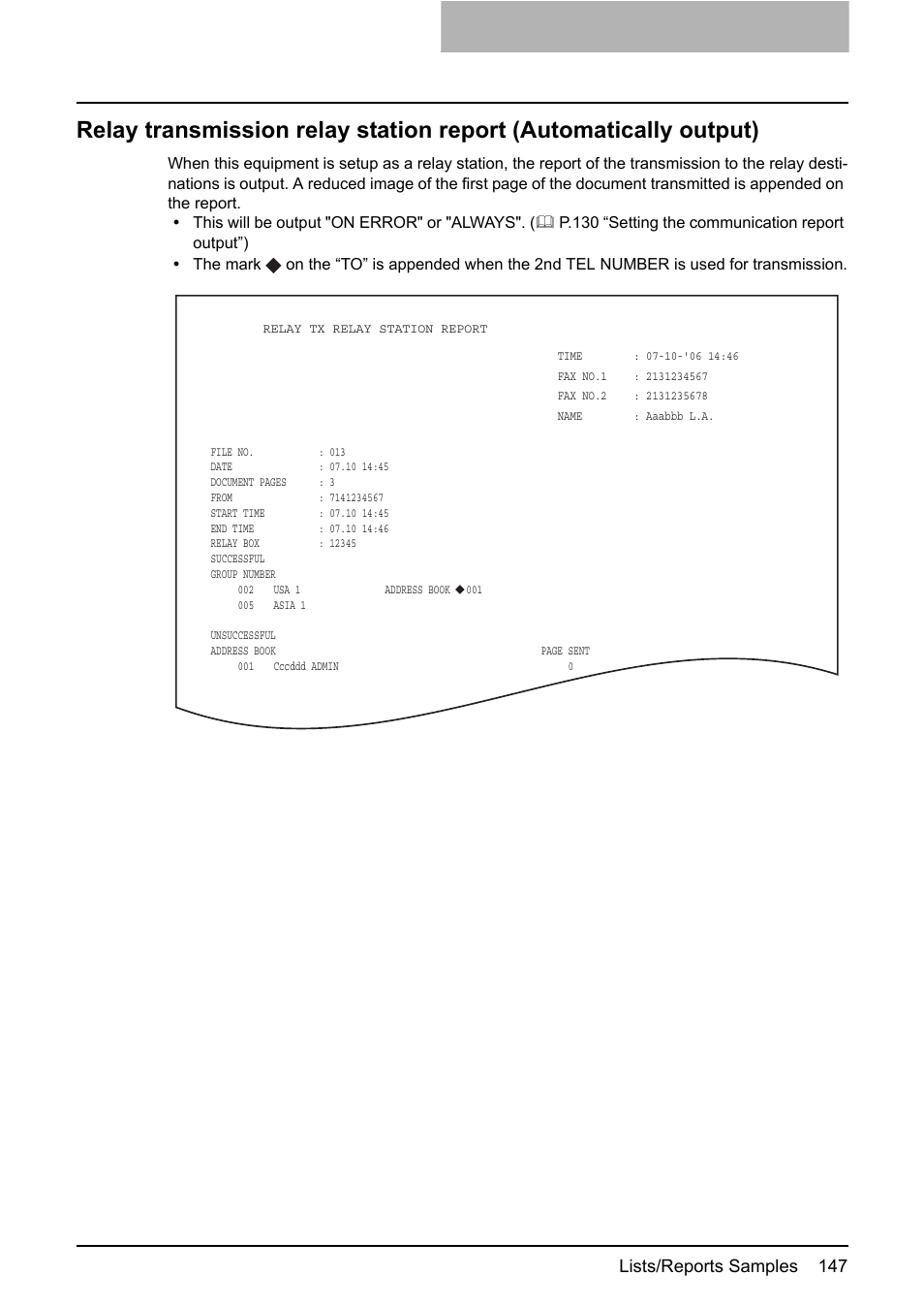 Lists/reports samples 147 | Toshiba GD-1210 User Manual | Page 149 / 190