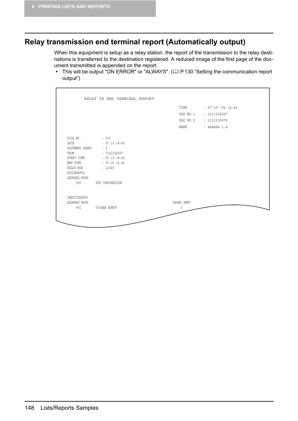 148 lists/reports samples | Toshiba GD-1210 User Manual | Page 150 / 190