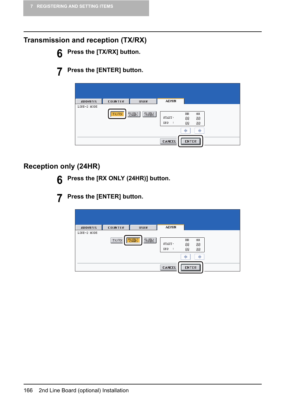 Transmission and reception (tx/rx), Reception only (24hr) | Toshiba GD-1210 User Manual | Page 168 / 190