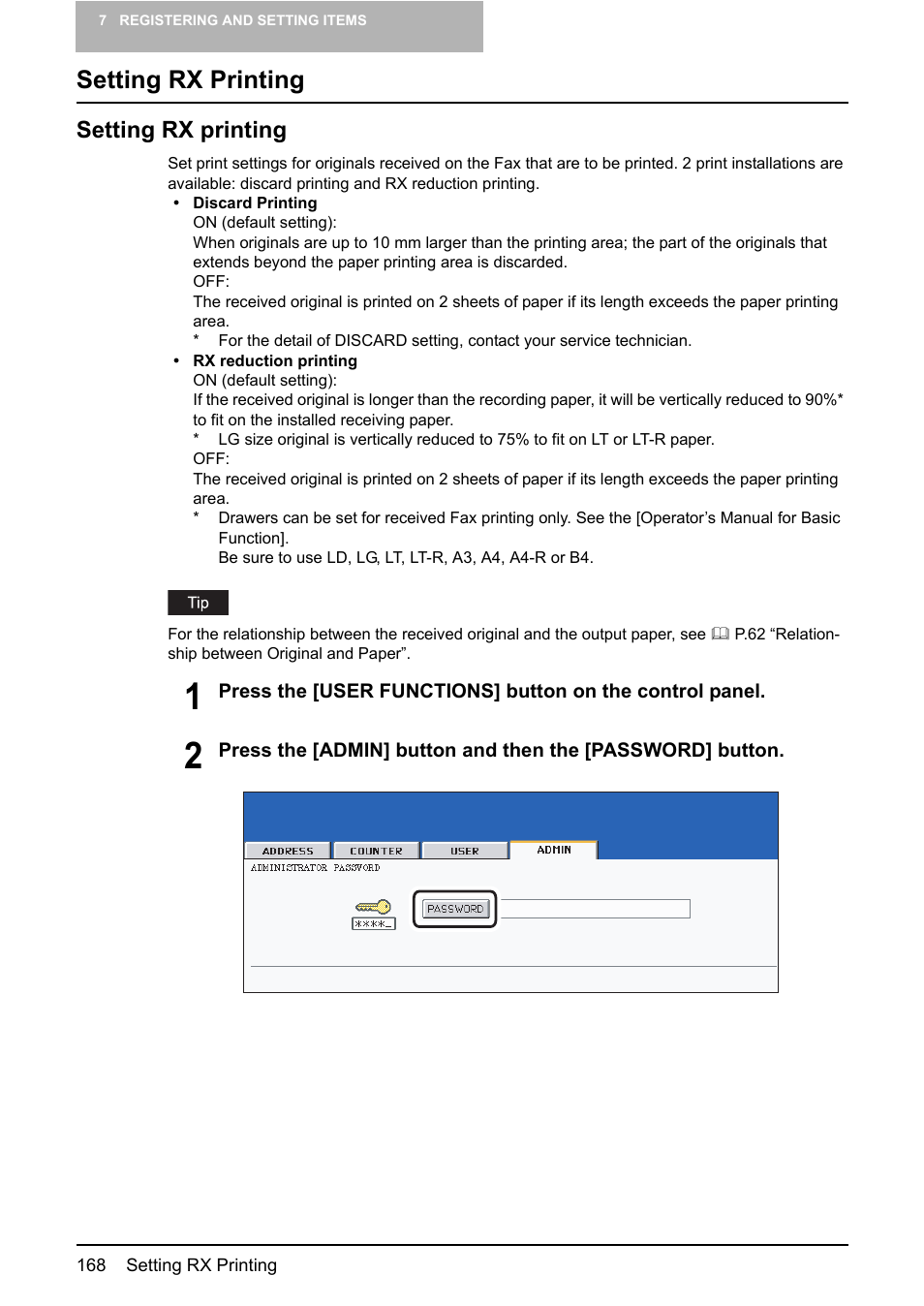 Setting rx printing | Toshiba GD-1210 User Manual | Page 170 / 190