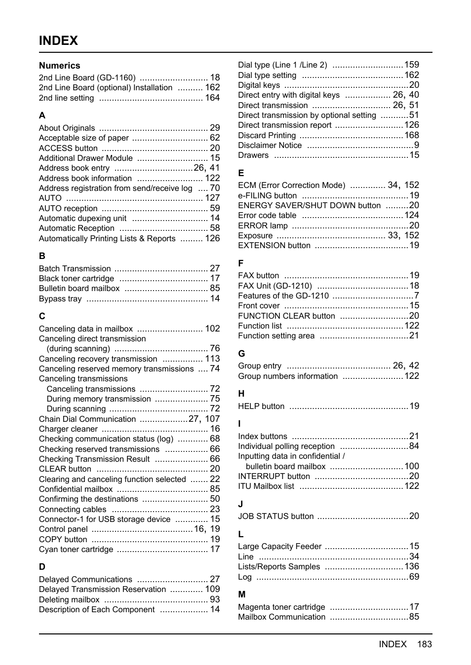 Index | Toshiba GD-1210 User Manual | Page 185 / 190