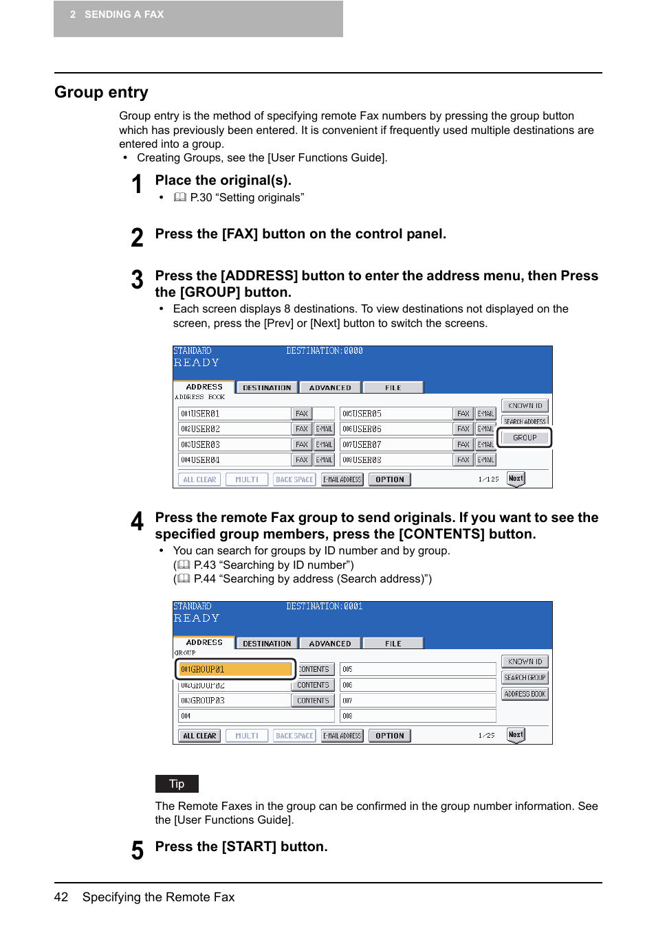 Group entry, Group entry group entry, P ( p.42 “group entry”) | Toshiba GD-1210 User Manual | Page 44 / 190