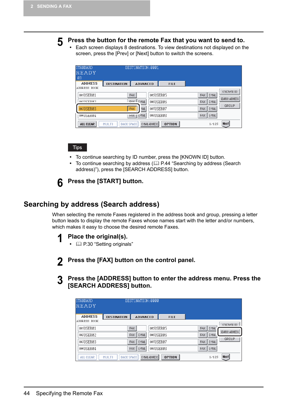 Searching by address (search address), P.44 “searching by address (search address)”) | Toshiba GD-1210 User Manual | Page 46 / 190