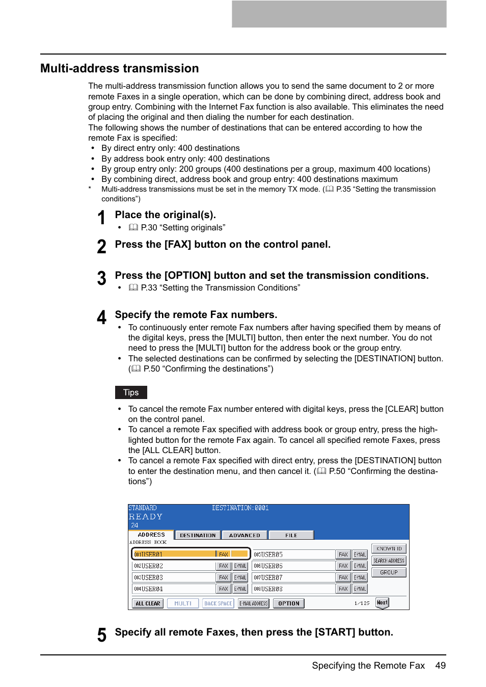 Multi-address transmission, On ( p.49 “multi-address transmission”) | Toshiba GD-1210 User Manual | Page 51 / 190