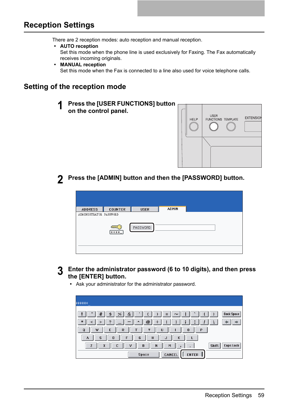 Reception settings, Setting of the reception mode | Toshiba GD-1210 User Manual | Page 61 / 190