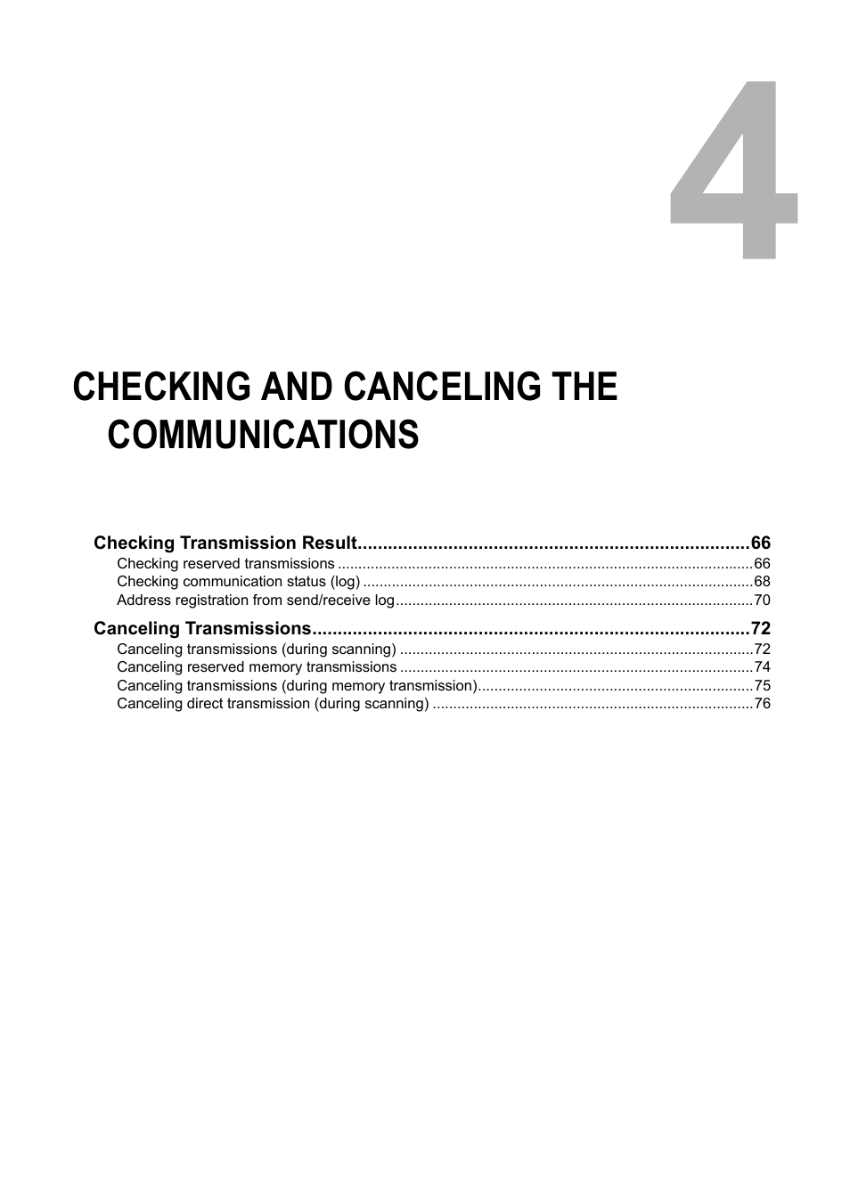 Checking and canceling the communications, Chapter 4 | Toshiba GD-1210 User Manual | Page 67 / 190