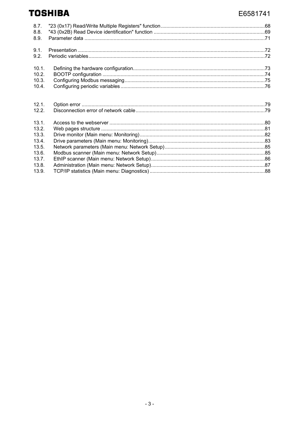 Toshiba Tosvert EtherNet/IP - Modbus TCP option IPE002Z User Manual | Page 4 / 89