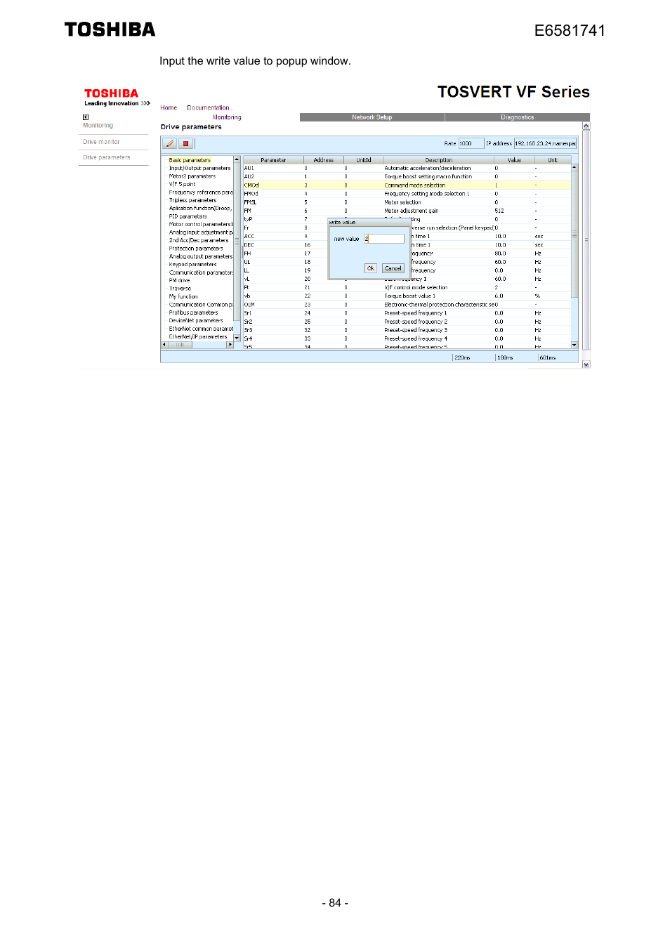 Toshiba Tosvert EtherNet/IP - Modbus TCP option IPE002Z User Manual | Page 85 / 89