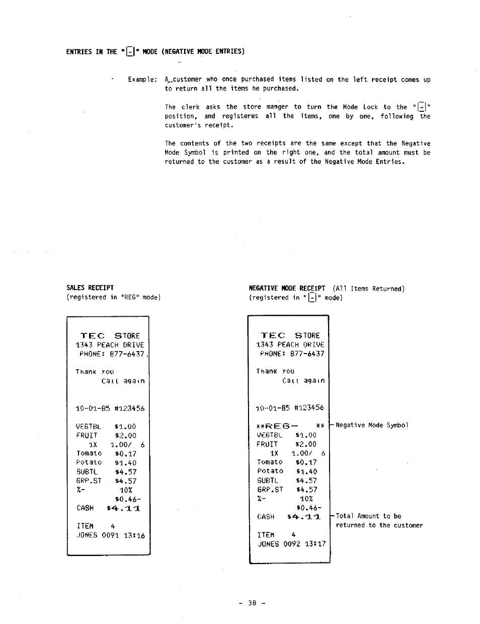 Enttiles in the mode (negative mode entries) | Toshiba TEC MA-1060-100 Series User Manual | Page 42 / 118