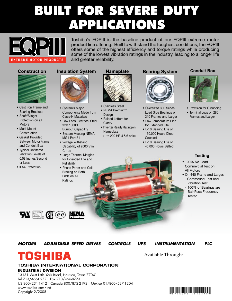 Built for severe duty applications | Toshiba EQP III 300 Series User Manual | Page 2 / 2