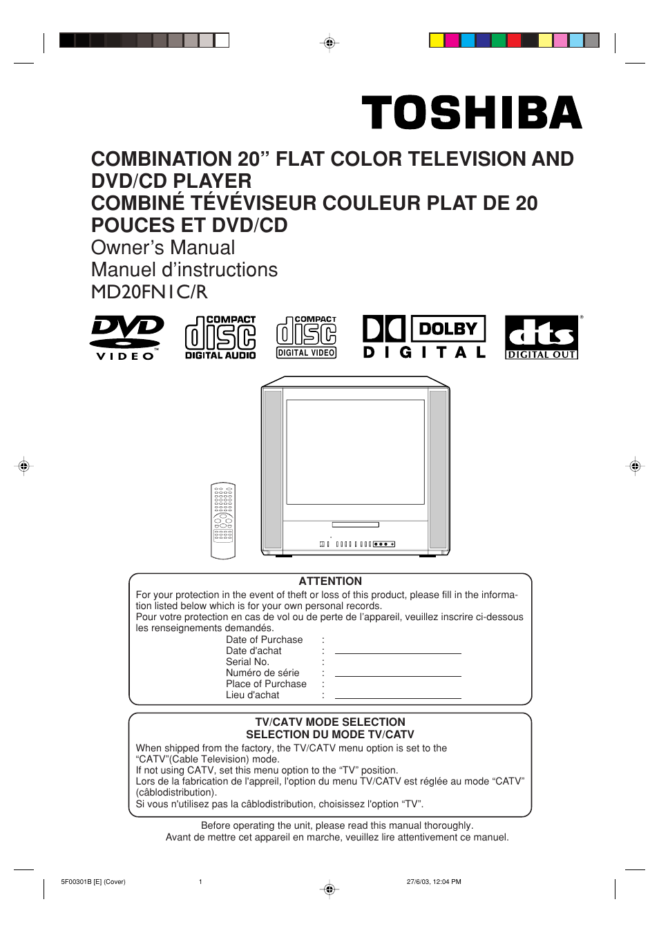 Toshiba MD20FN1C/R User Manual | 45 pages