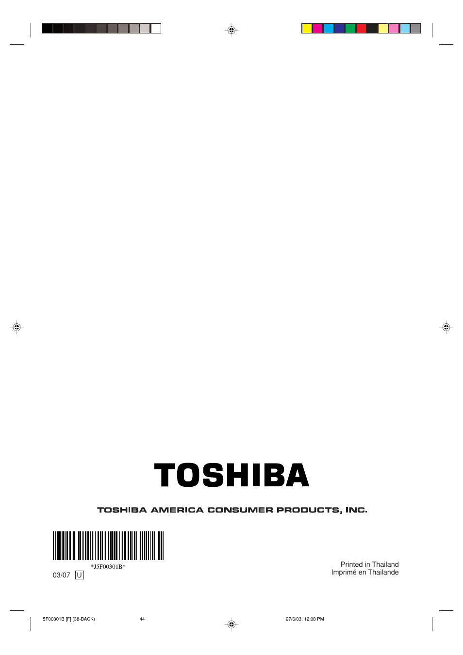 Back cover | Toshiba MD20FN1C/R User Manual | Page 45 / 45