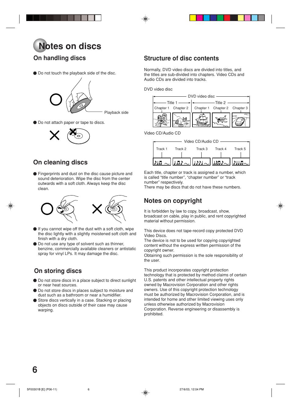 Notes on discs, On handling discs | Toshiba MD20FN1C/R User Manual | Page 6 / 45