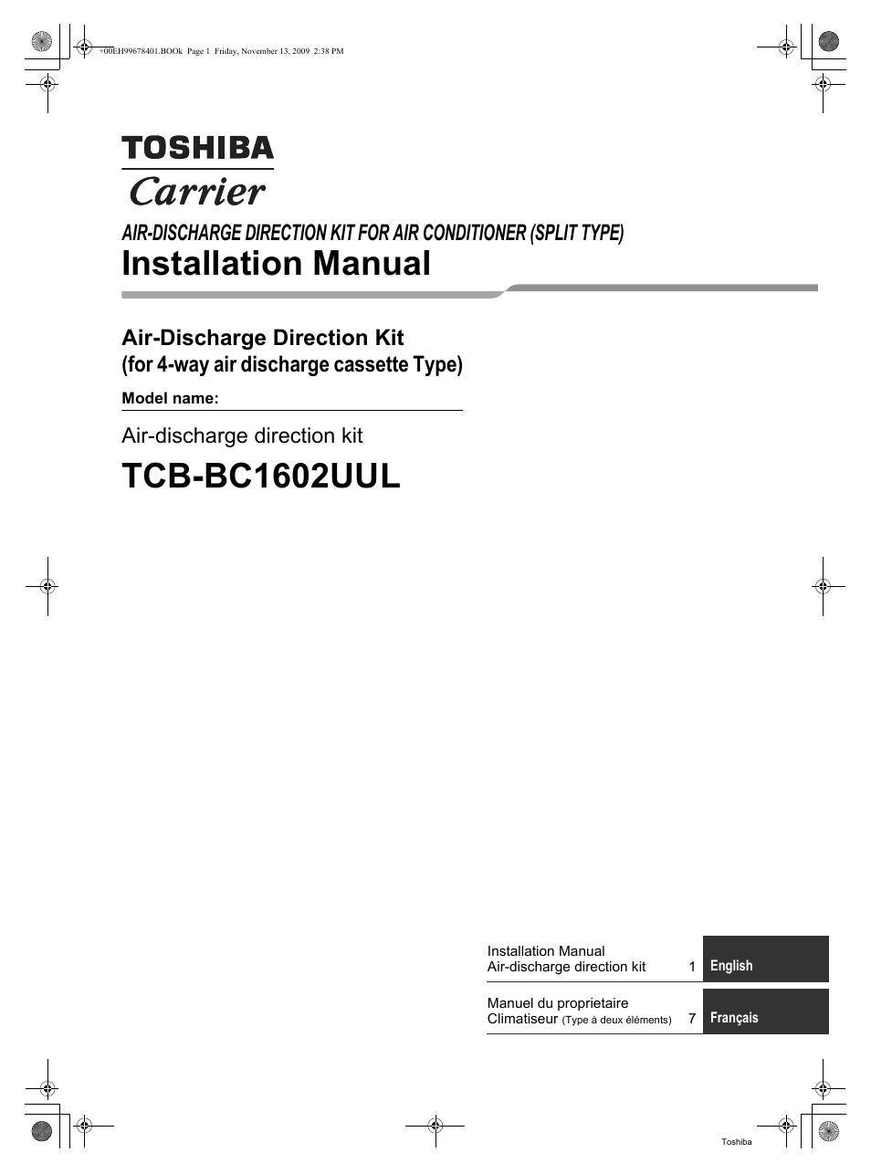 Toshiba CARRIER TCB-BC1602UUL User Manual | 8 pages