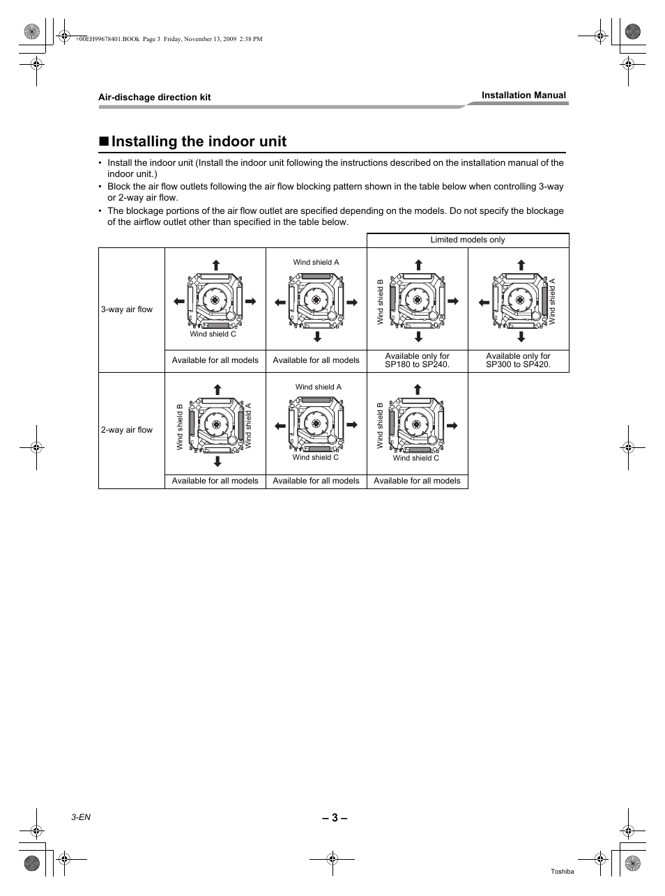 Installing the indoor unit | Toshiba CARRIER TCB-BC1602UUL User Manual | Page 4 / 8