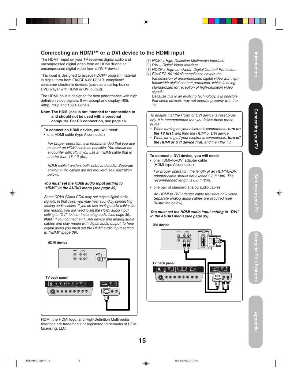 Connecting your tv | Toshiba 20HL85 User Manual | Page 15 / 48