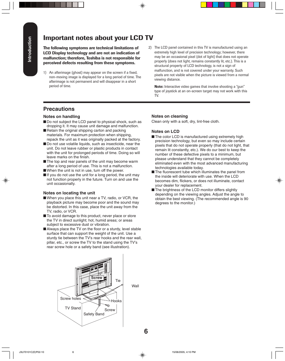 Precautions | Toshiba 20HL85 User Manual | Page 6 / 48