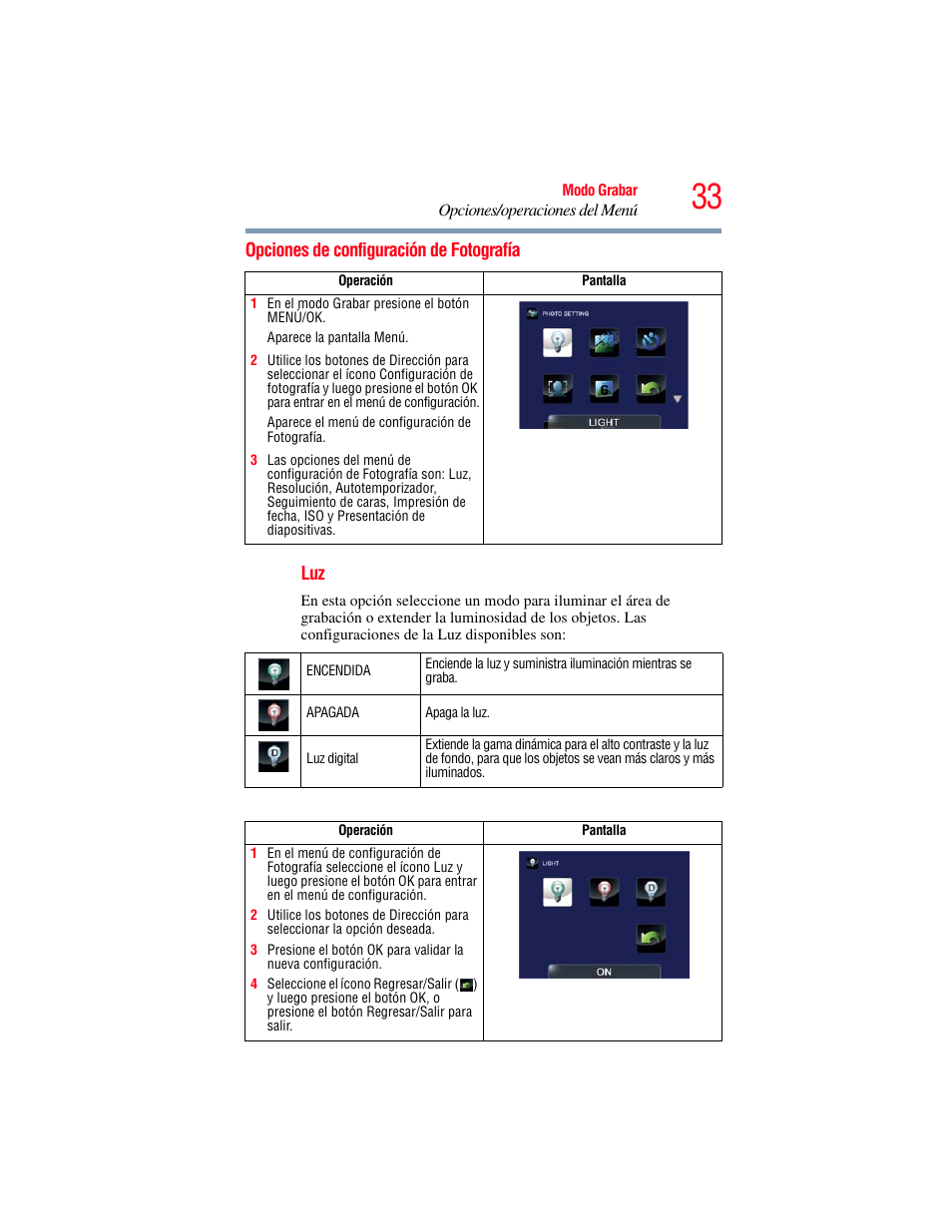 Opciones de configuración de fotografía | Toshiba B10 User Manual | Page 105 / 145