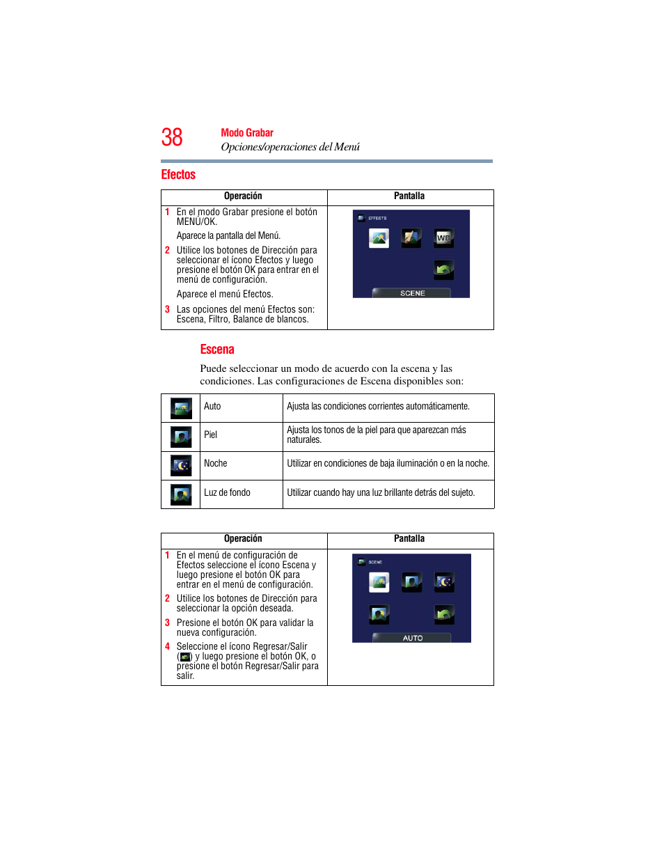 Efectos | Toshiba B10 User Manual | Page 110 / 145