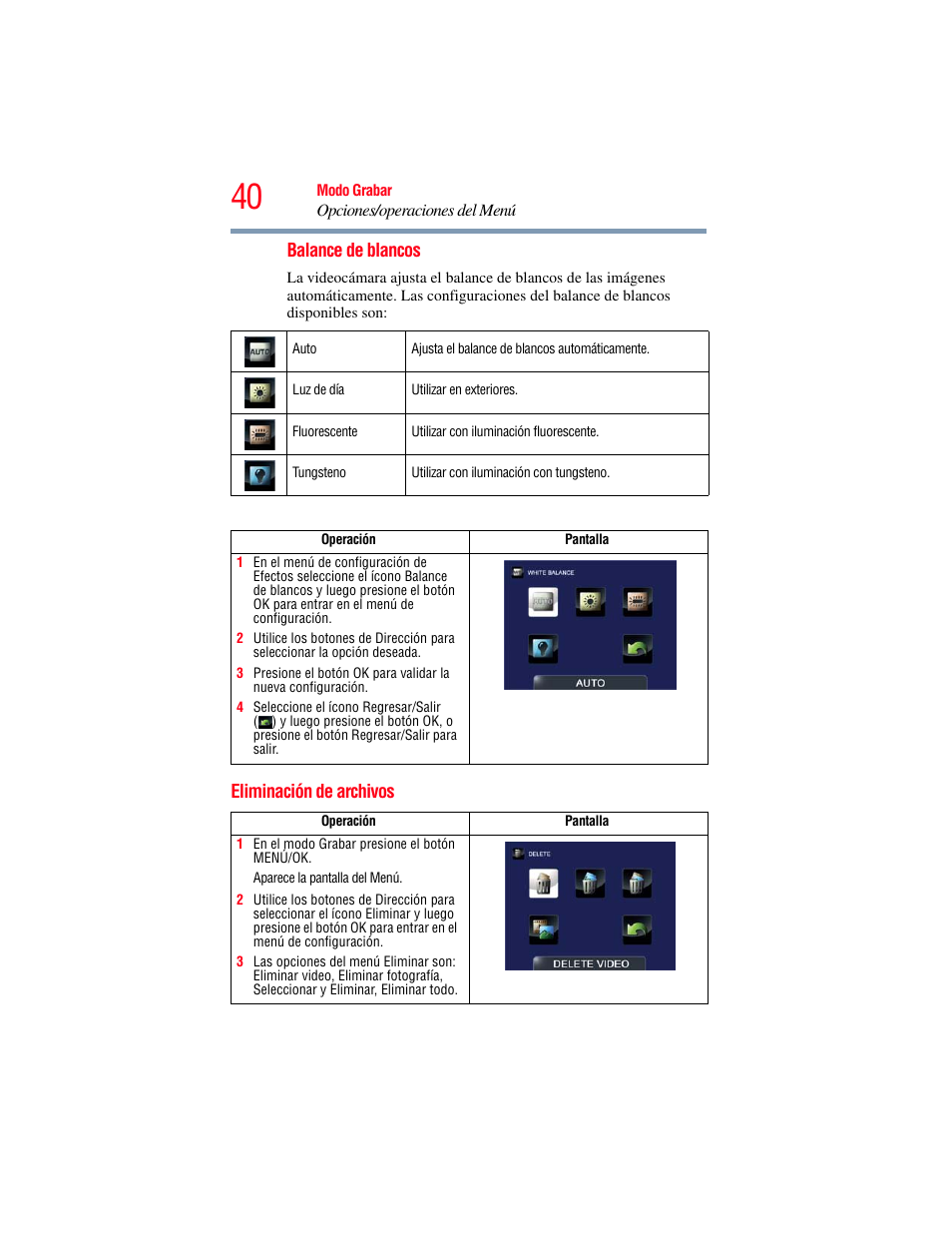 Eliminación de archivos | Toshiba B10 User Manual | Page 112 / 145