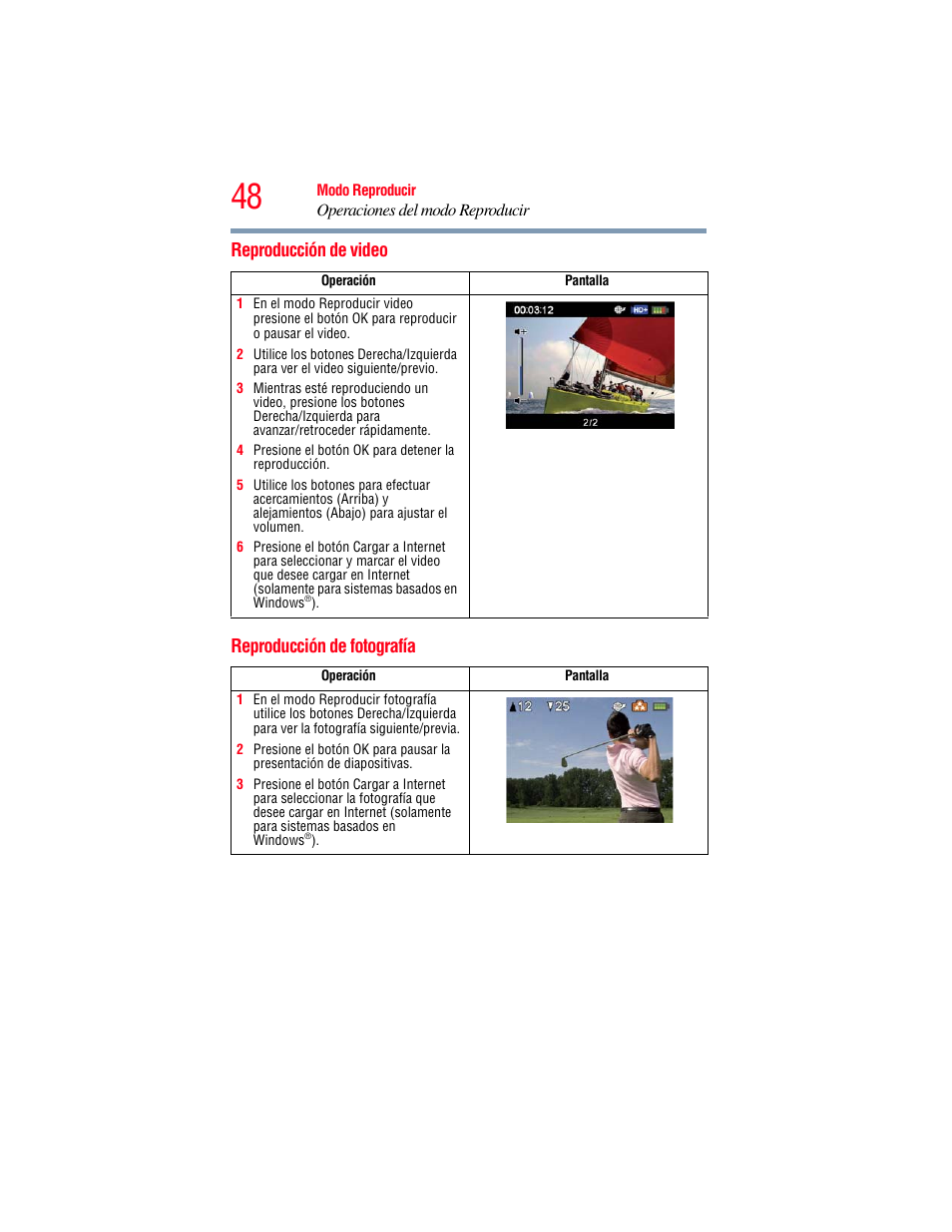 Reproducción de video, Reproducción de fotografía, Reproducción de video reproducción de fotografía | Toshiba B10 User Manual | Page 120 / 145